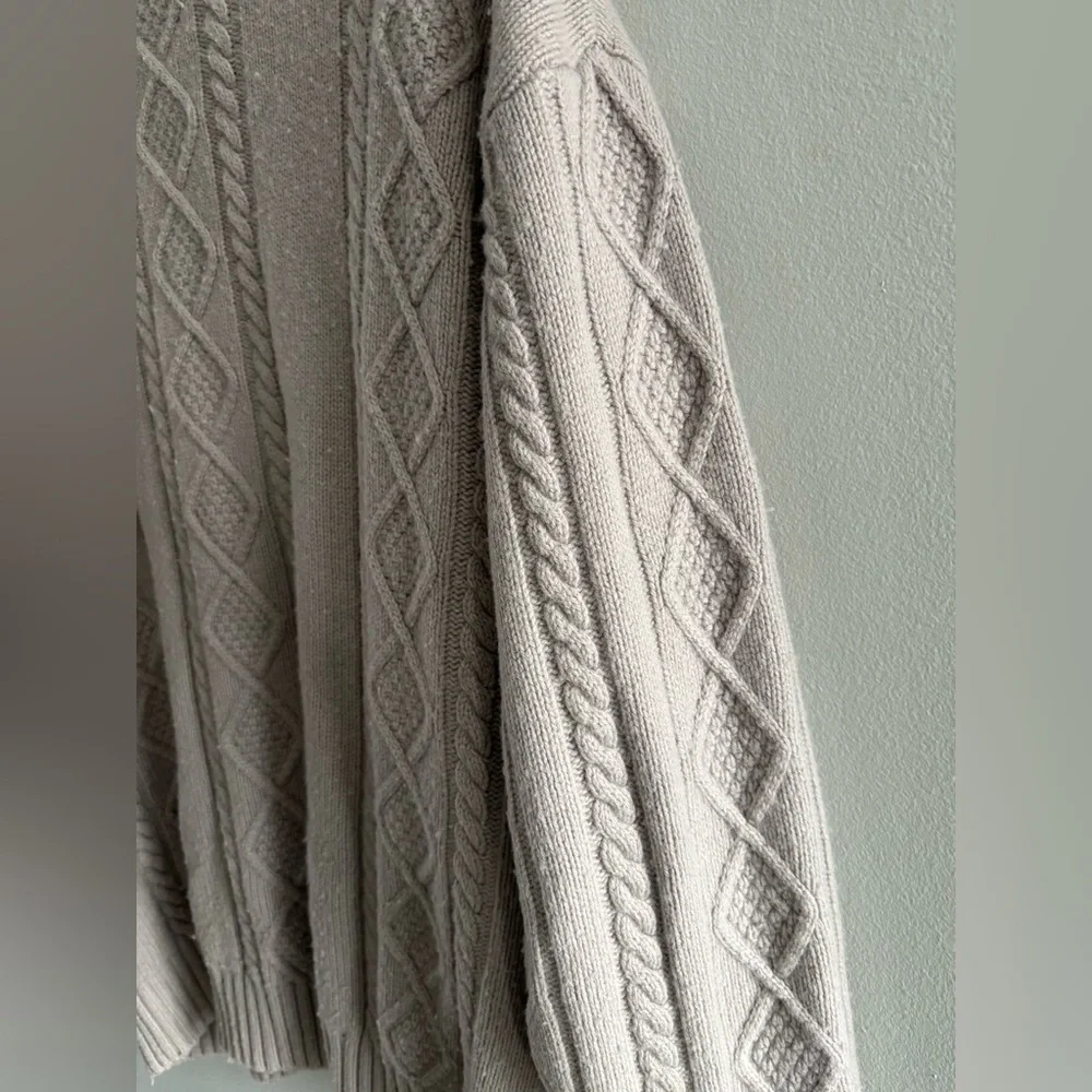 Sunday Best Taupe Cable Knit Cardigan Wool Blend Sz. Small Grandpa Grandma Luxe - Picture 11 of 11